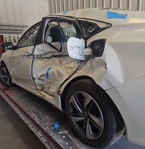 White Honda before body repair